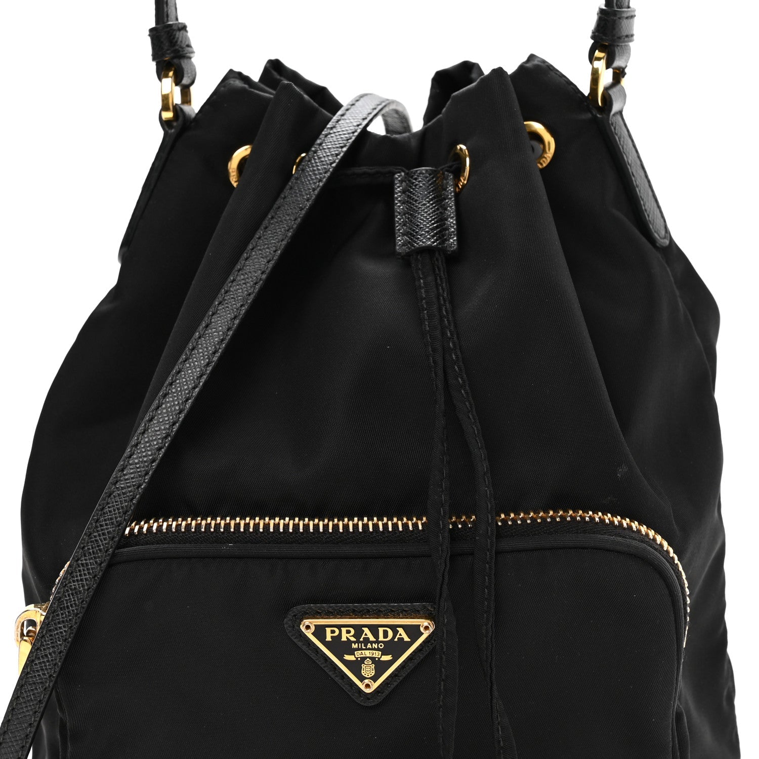 Re-Nylon Saffiano Duet Bucket Crossbody Bag Black Black