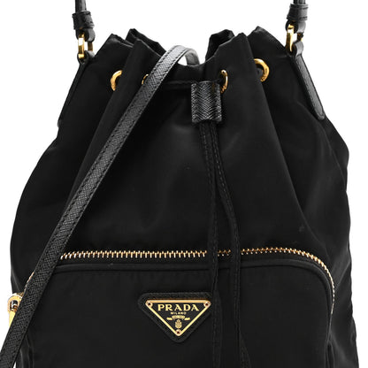 Re-Nylon Saffiano Duet Bucket Crossbody Bag Black Black