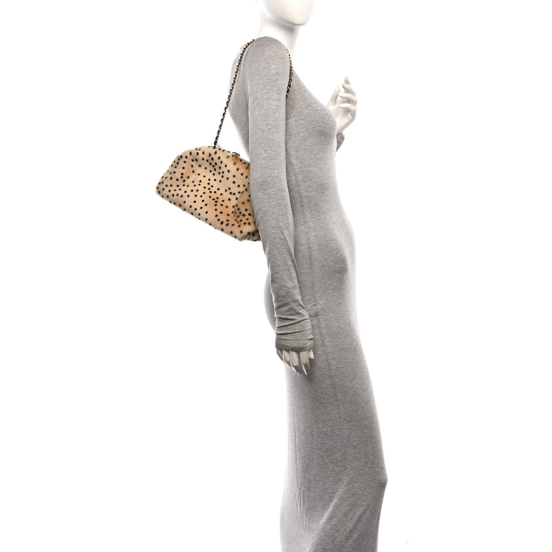 Pony Hair Cheetah Printed Lambskin Clutch With Chain Beige Black