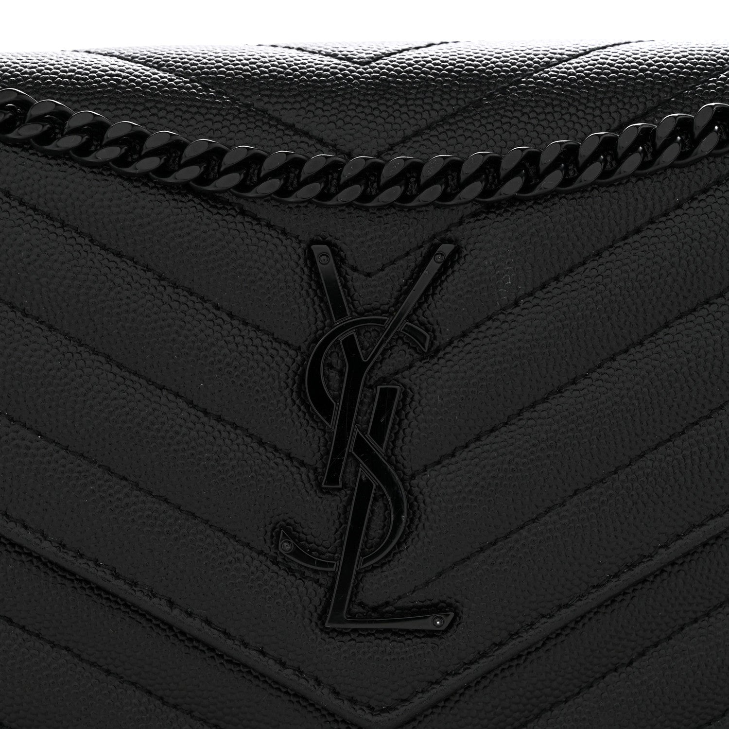 Grain De Poudre Matelasse Chevron Monogram Monochrome Chain Wallet Black