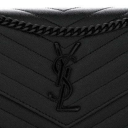 Grain De Poudre Matelasse Chevron Monogram Monochrome Chain Wallet Black