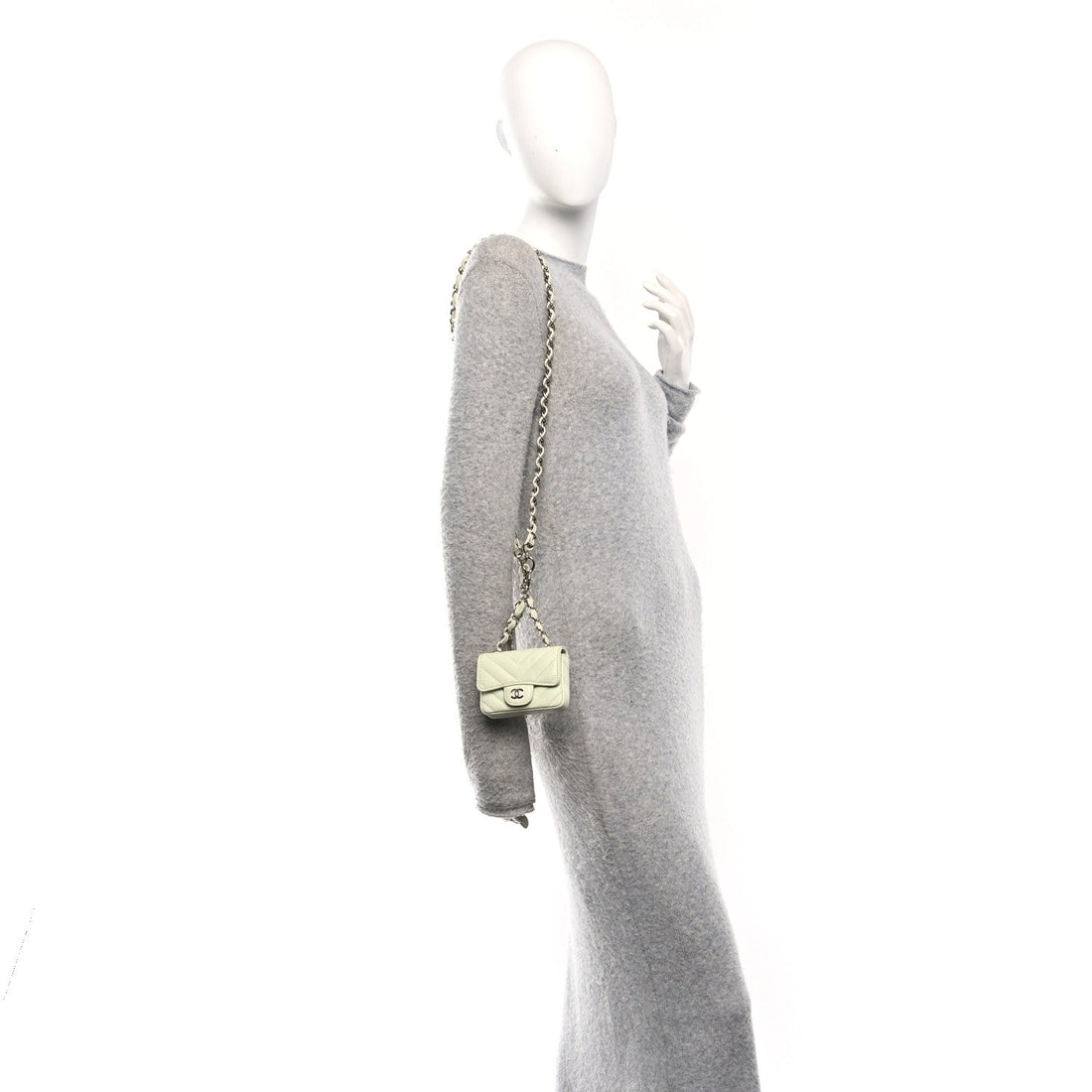 Sheepskin Chevron Quilted Mini Chain Belt Bag Light Green