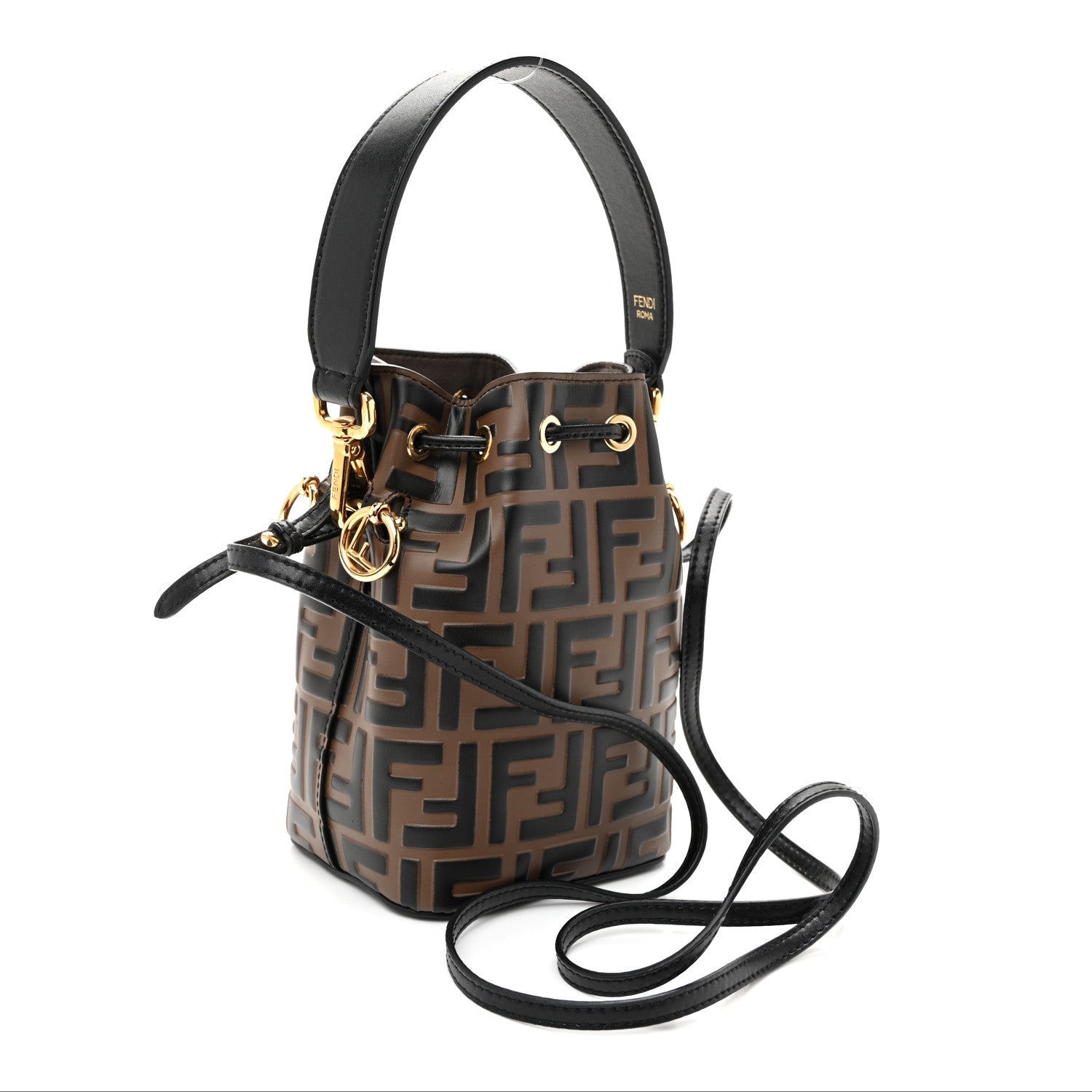 Vitello Liberty F is Fendi Bi-Color FF 1974 Embossed Mini Mon Tresor Bucket Bag Maya Black