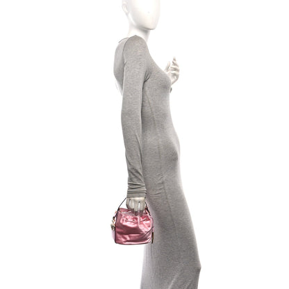 Satin Medusa Drawstring Bucket Bag Pink