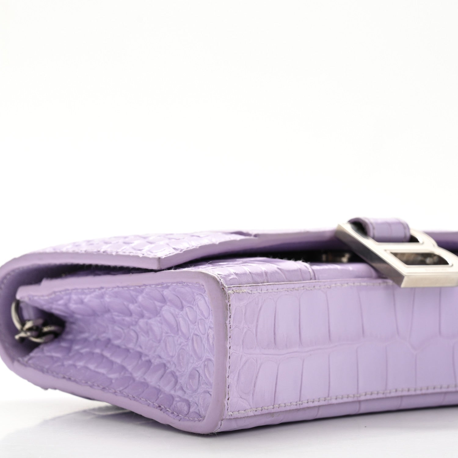 Shiny Calfskin Crocodile Embossed Hourglass Chain Bag Lilac