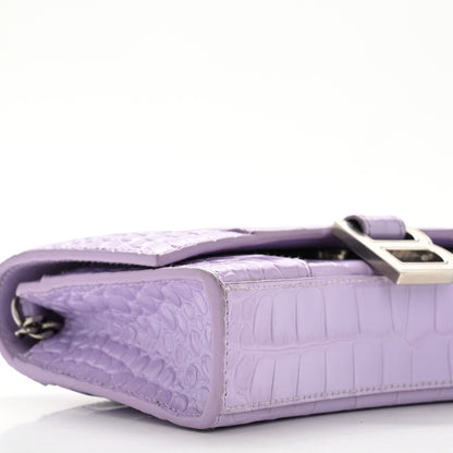 Shiny Calfskin Crocodile Embossed Hourglass Chain Bag Lilac