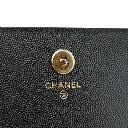 Caviar Quilted Pocket Twins Clutch With Chain Black