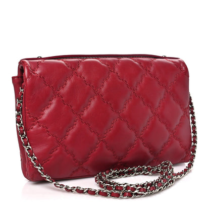 Calfskin Quilted Double Stitch Hamptons Clutch with Chain Red Red