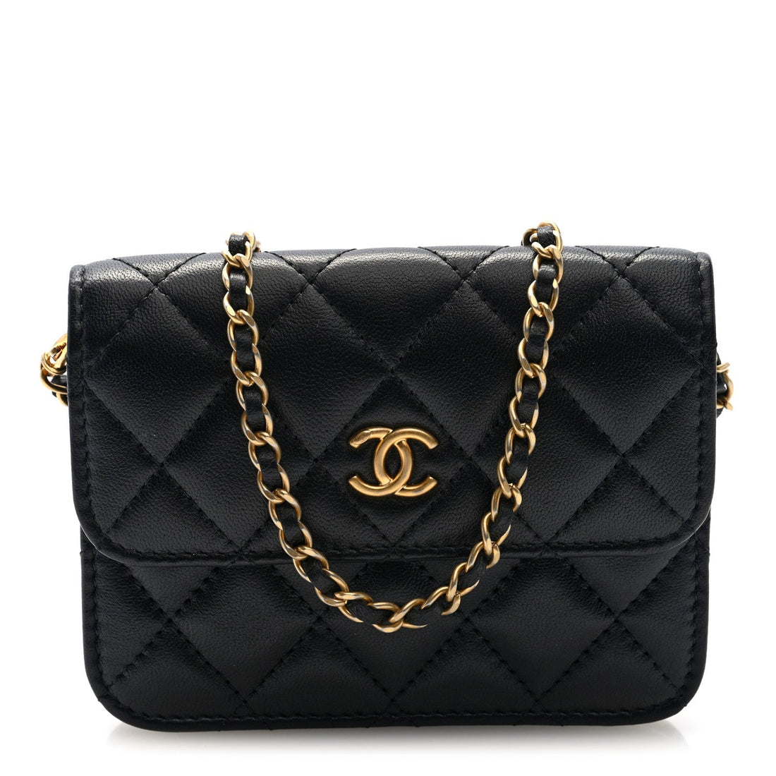 Lambskin Quilted Pearl Crush Flap With Chain Black