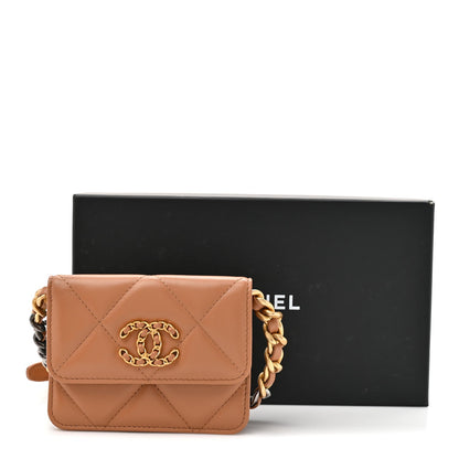Lambskin Quilted Chanel 19 Flap Belt Bag Brown