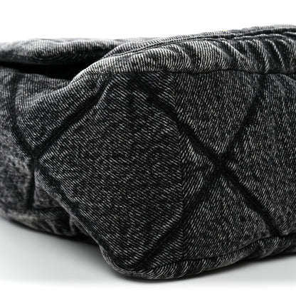 Washed Denim Quilted Large Flap Bag Black