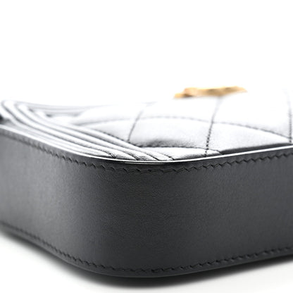 Lambskin Quilted Small Boy Clutch With Chain Black