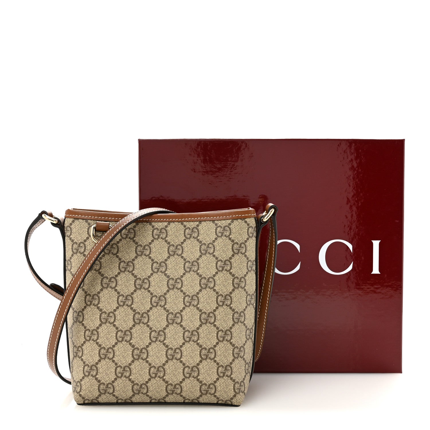 GG Supreme Monogram Emblem Nano Bucket Bag  Beige Dark Brown