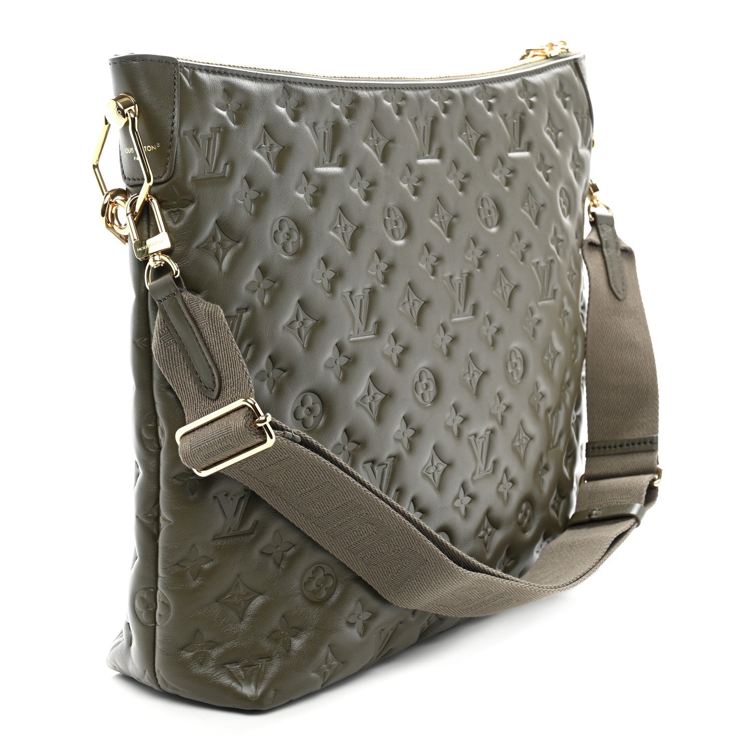 Calfskin Embossed Monogram Coussin Hobo Dark Kaki