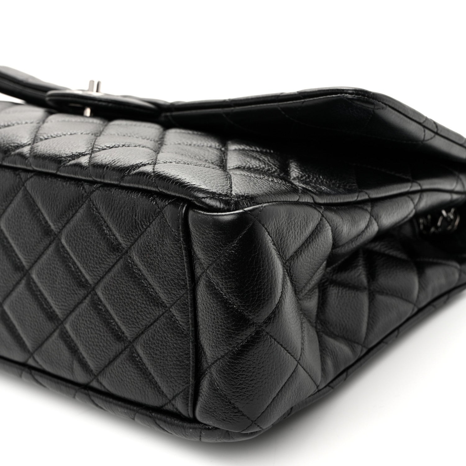 Grained Calfskin Quilted XXL Travel Flap Bag Black