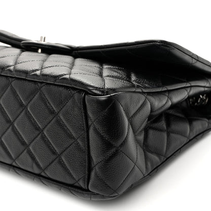 Grained Calfskin Quilted XXL Travel Flap Bag Black