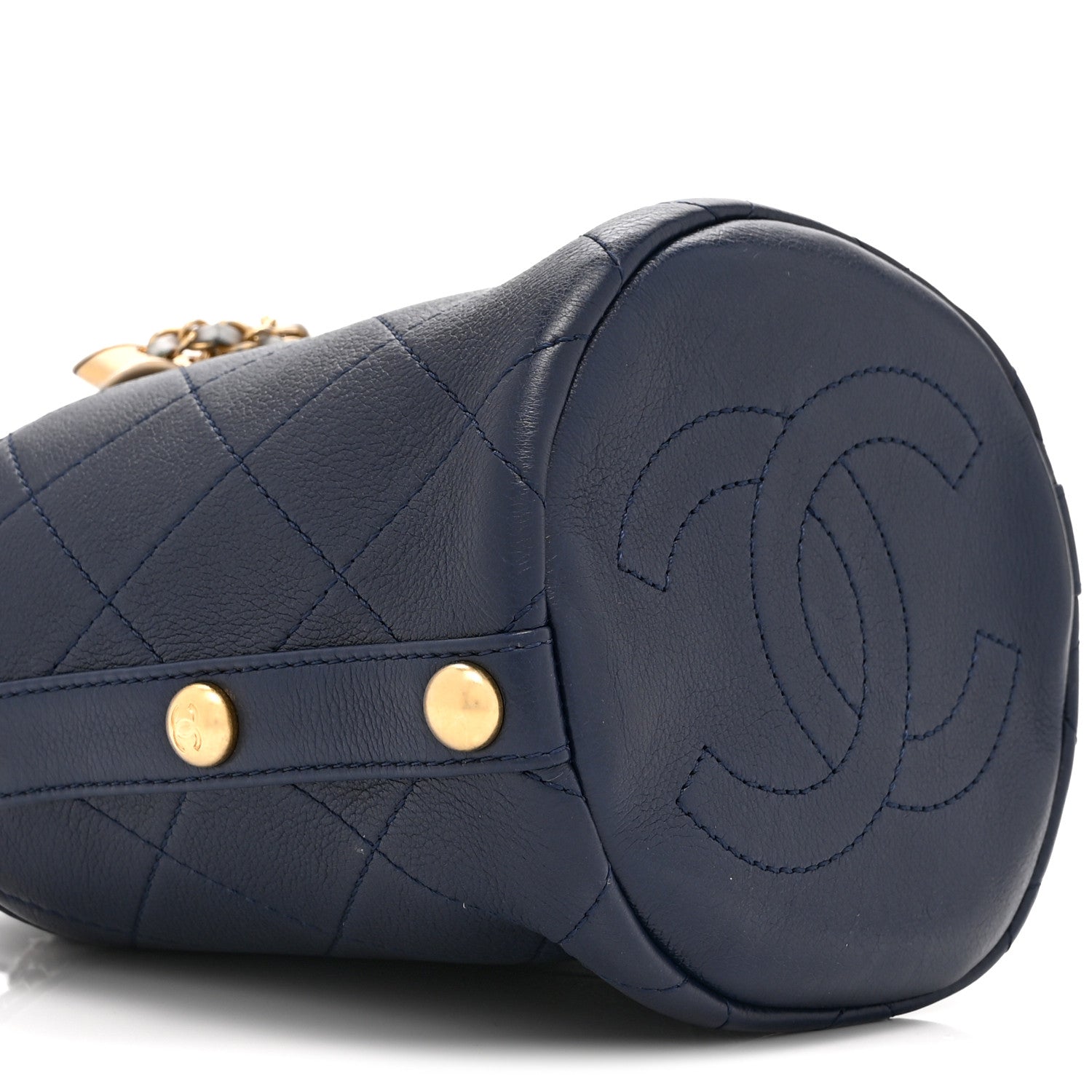 Calfskin Tweed Small CC Chain Bucket Drawstring Bag Navy Multicolor