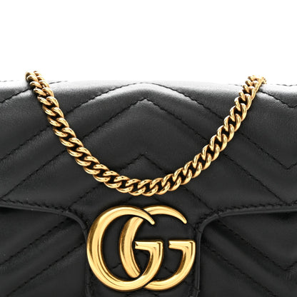 Calfskin Matelasse Super Mini GG Marmont Shoulder Bag Black