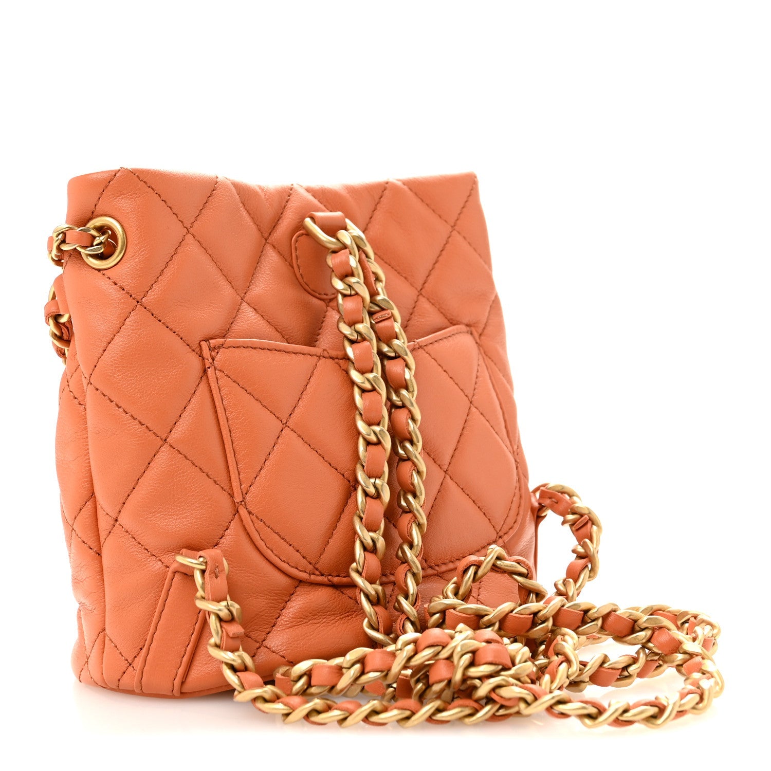 Calfskin Quilted Small CC Chain Bucket Backpack Orange