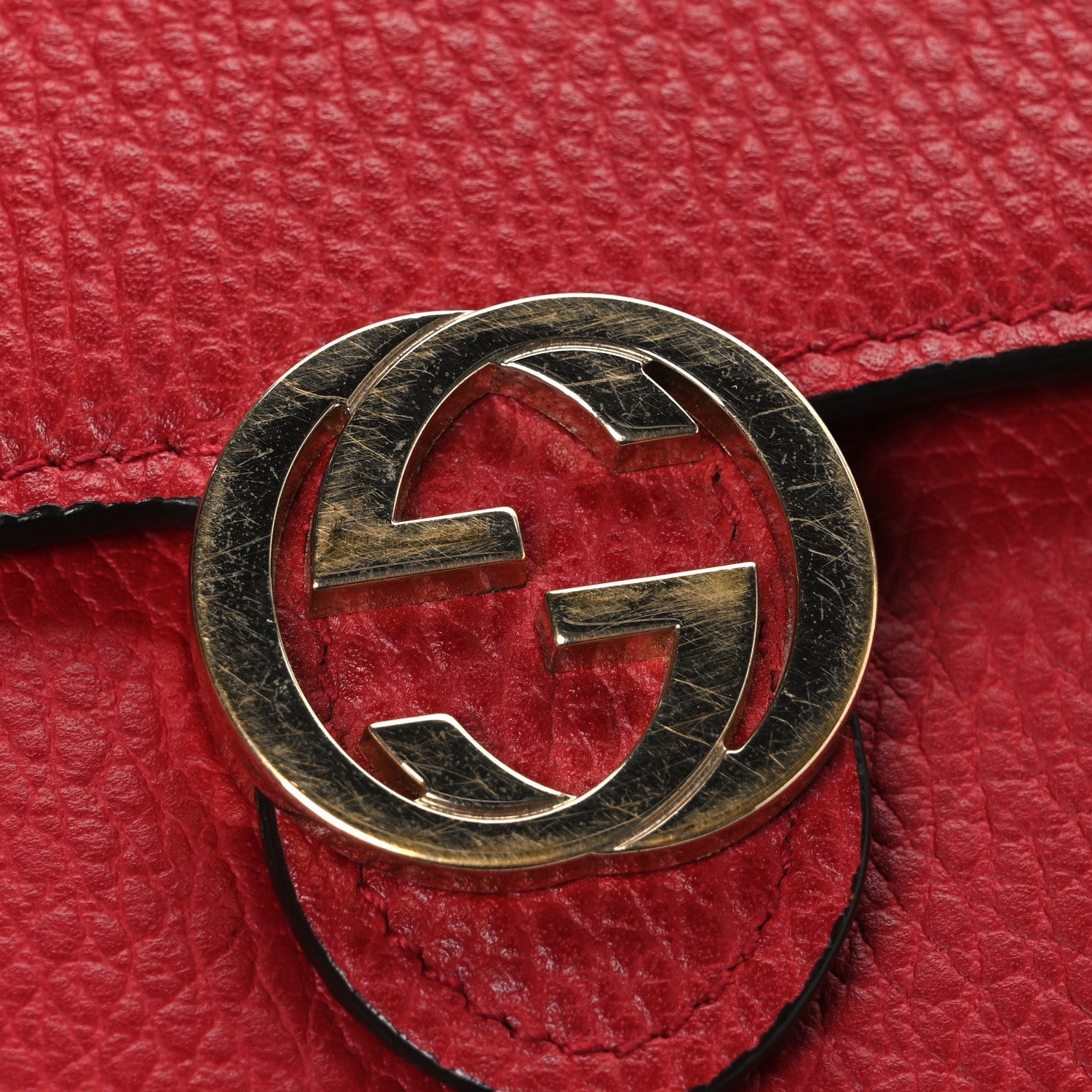 Dollar Calfskin Interlocking G Chain Wallet Red