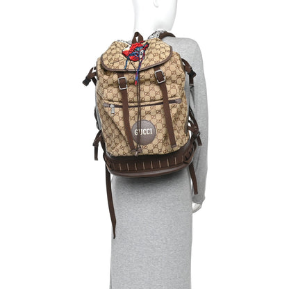 Monogram Script Logo Large Double Pocket Backpack Beige Ebony Multicolor