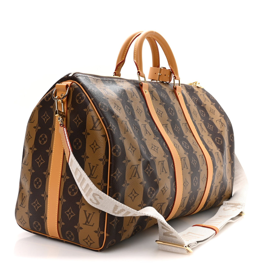 X NIGO Reverse Monogram Stripe Keepall Bandouliere 50 Brown