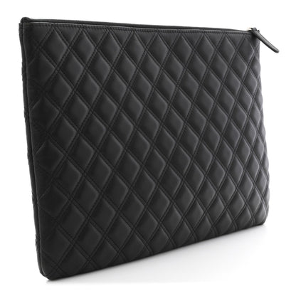 Lambskin Double Stitch Quilted Cosmetic Case Black