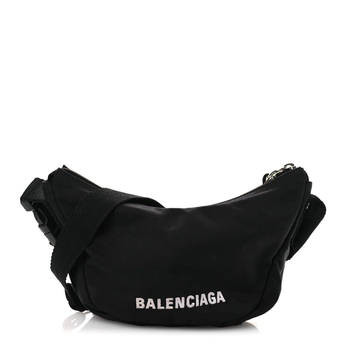Recycled Sport Nylon Logo Embroidered Wheel Sling Bag Black White