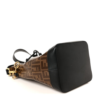 Glazed Fabric Vitello Grace F is Fendi FF 1974 Stamp Patch Grande Mon Tresor Bucket Bag Mogano Panna Black