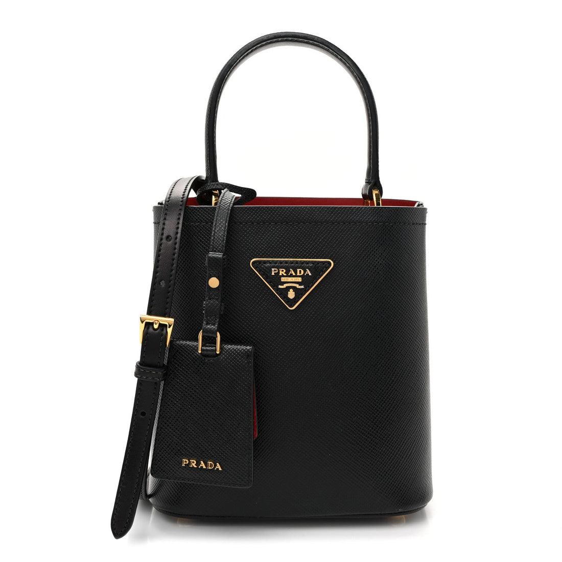Saffiano Cuir Small Panier Bucket Bag Black Fuoco