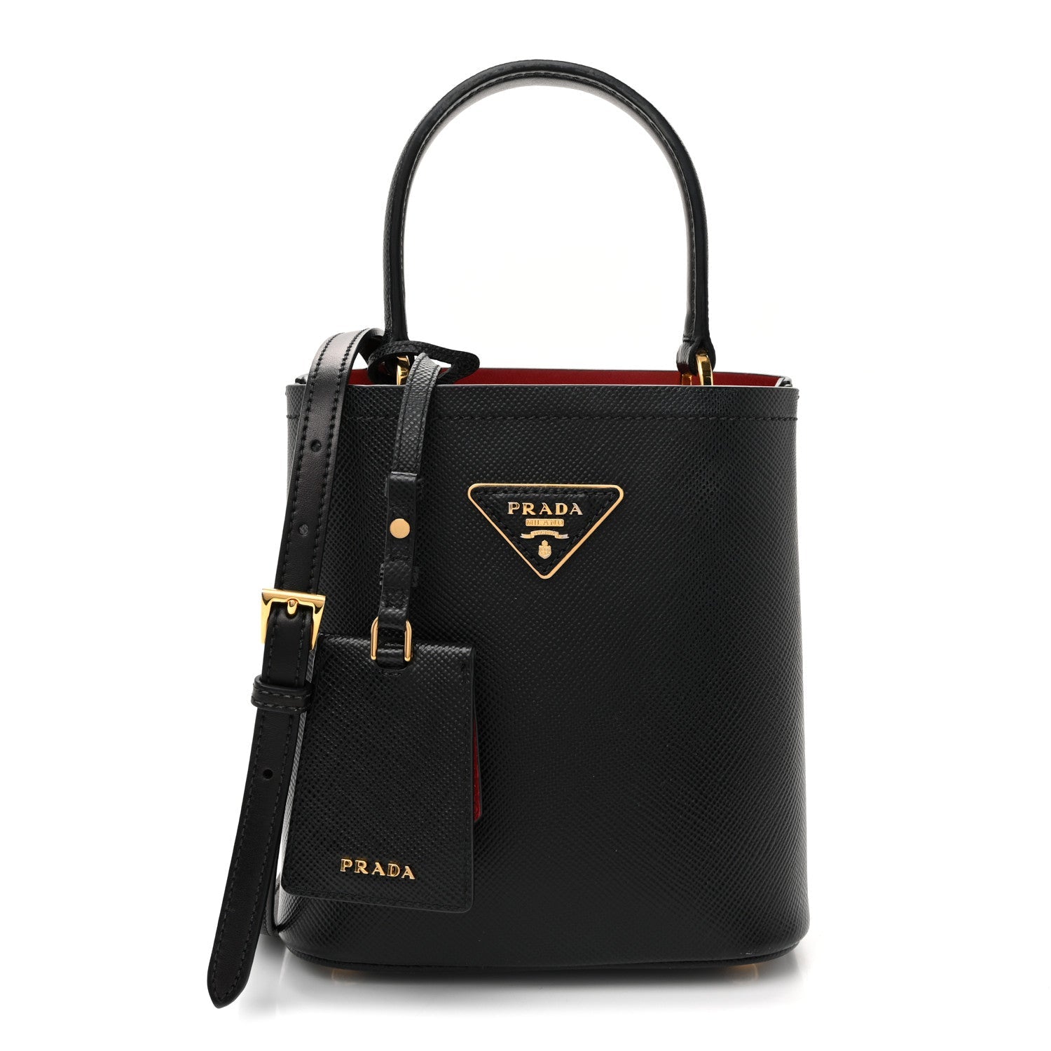 Saffiano Cuir Small Panier Bucket Bag Black Fuoco
