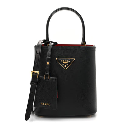 Saffiano Cuir Small Panier Bucket Bag Black Fuoco