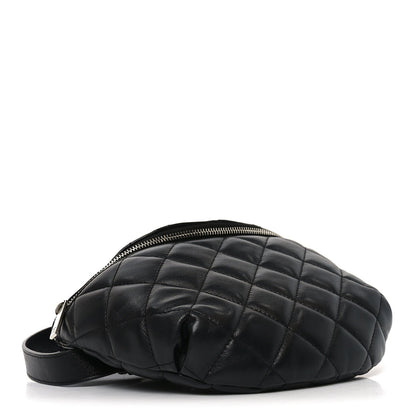 Calfskin Quilted Waist Belt Bag Black