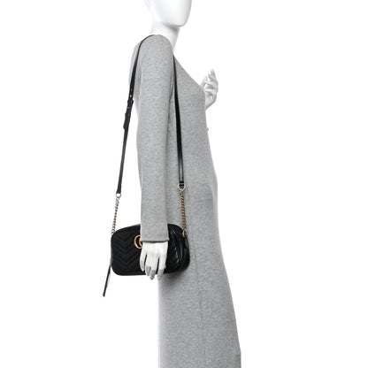 Calfskin Matelasse Small GG Marmont Chain Shoulder Bag Black