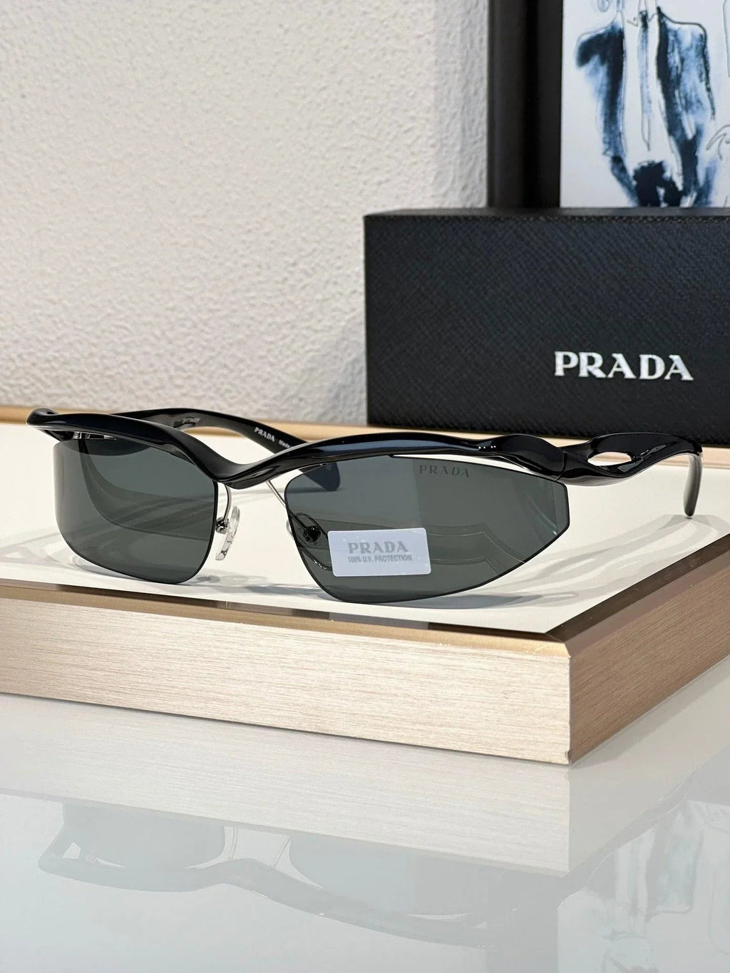 PRADA PR A25S (1AB5S0)- BLACK-PEACH-GREEN | SUNGLASSES Unisex  🟥