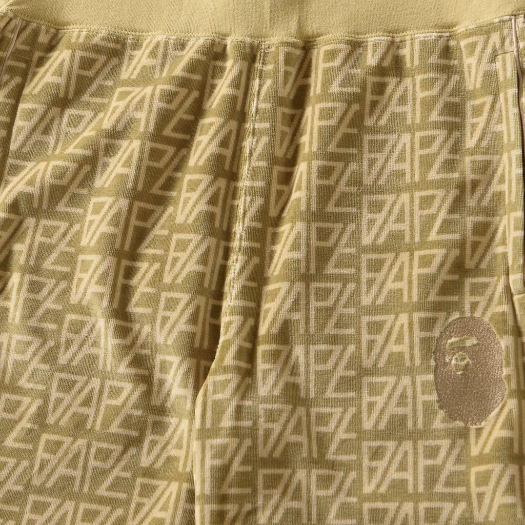 A Bathing Ape Logo Monogram Velour Shorts - Beige