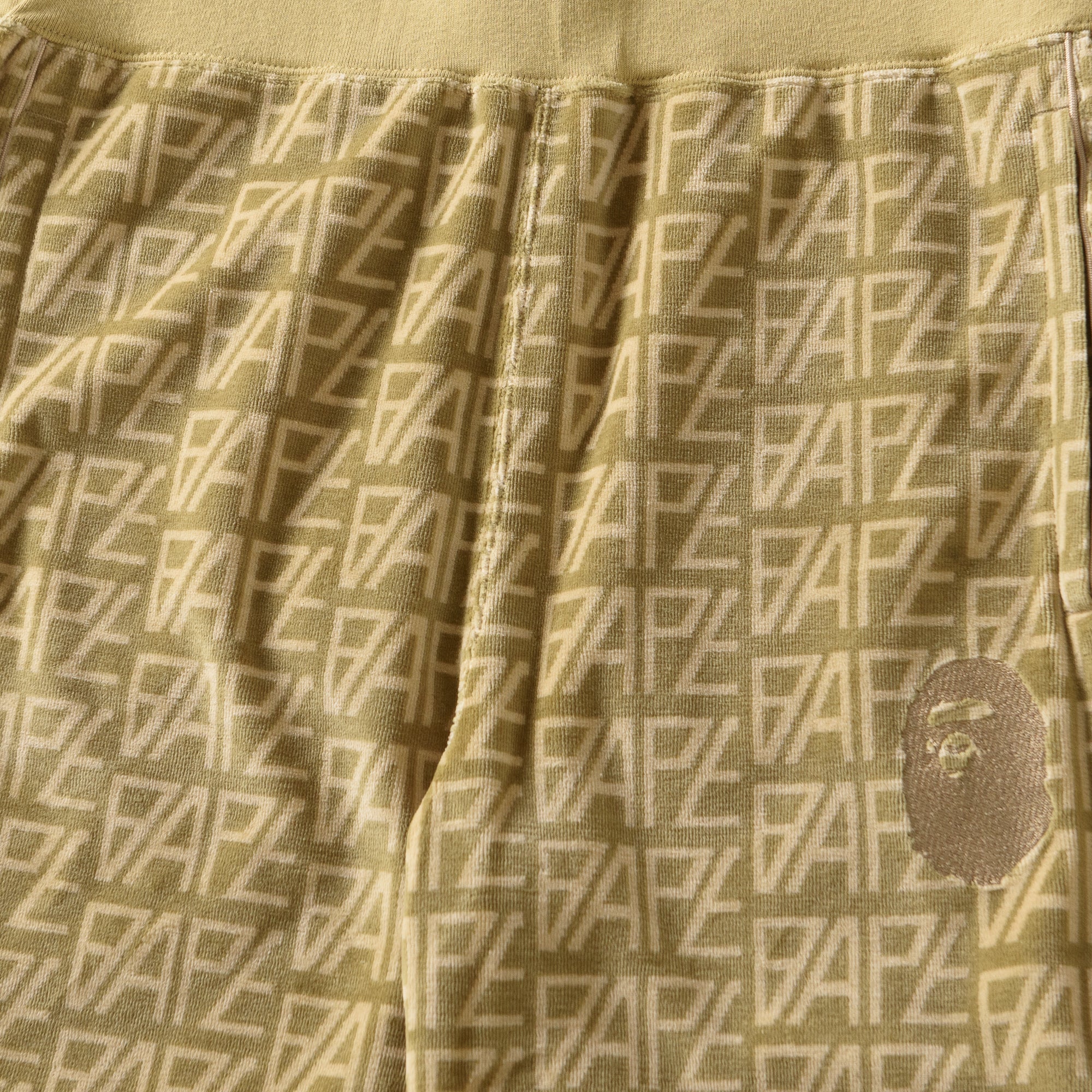 A Bathing Ape Logo Monogram Velour Shorts - Beige