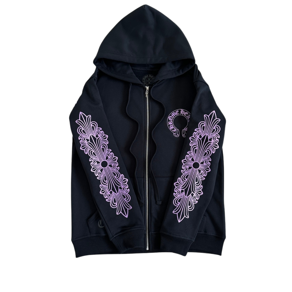 Chrome Hearts Zip Up Purple Black Hoodie