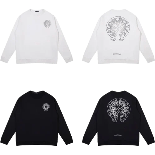 Classic Chrome Hearts 2 Horseshoe Logo White Sweatshirt