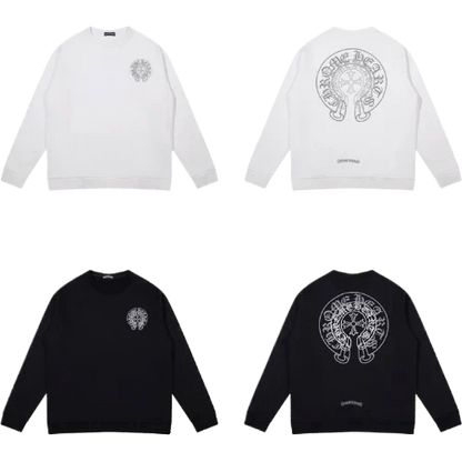 Classic Chrome Hearts 2 Horseshoe Logo White Sweatshirt