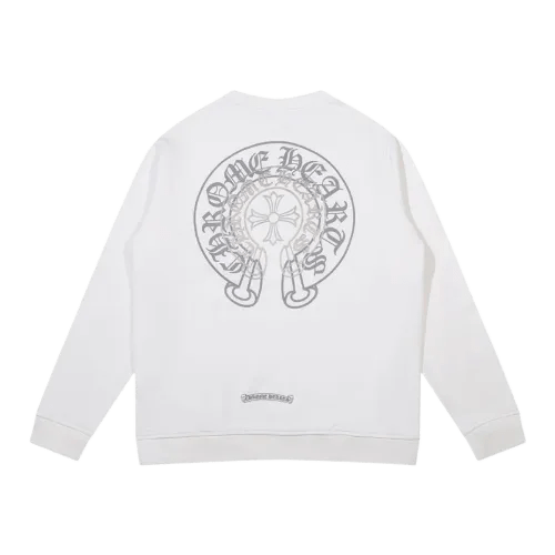 Classic Chrome Hearts 2 Horseshoe Logo White Sweatshirt