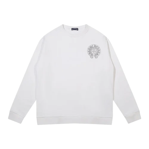 Classic Chrome Hearts 2 Horseshoe Logo White Sweatshirt