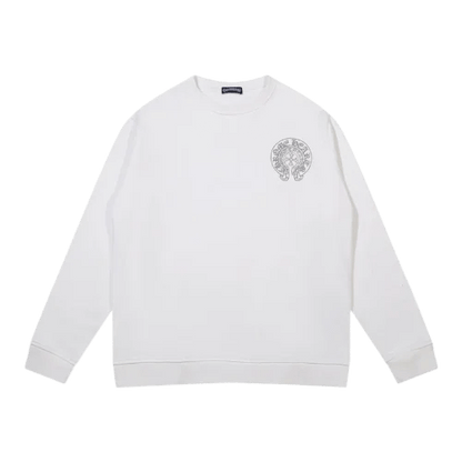 Classic Chrome Hearts 2 Horseshoe Logo White Sweatshirt