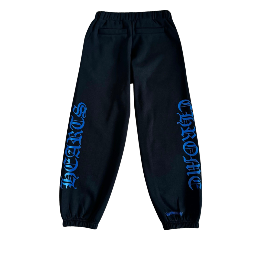 Chrome Hearts Blue Horseshoe Script Black Sweatpants