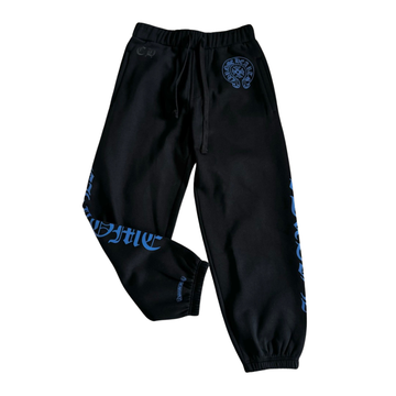 Chrome Hearts Blue Horseshoe Script Black Sweatpants