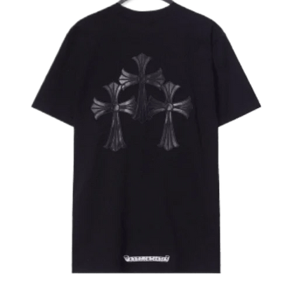 Chrome Hearts 3 Leather Cross Patch Black T-Shirt