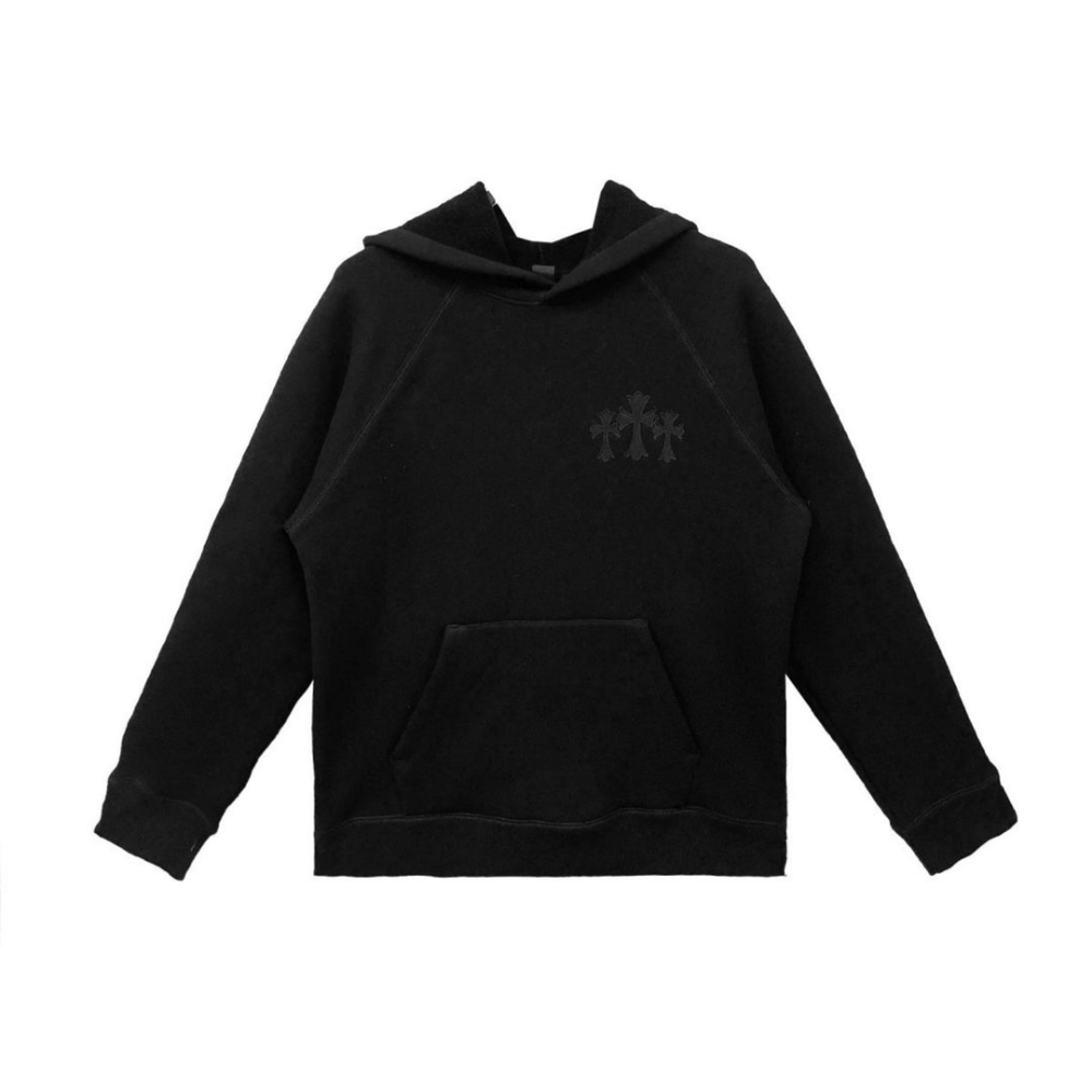 Chrome Hearts CH Cross Leather Patch Black Pullover Hoodie
