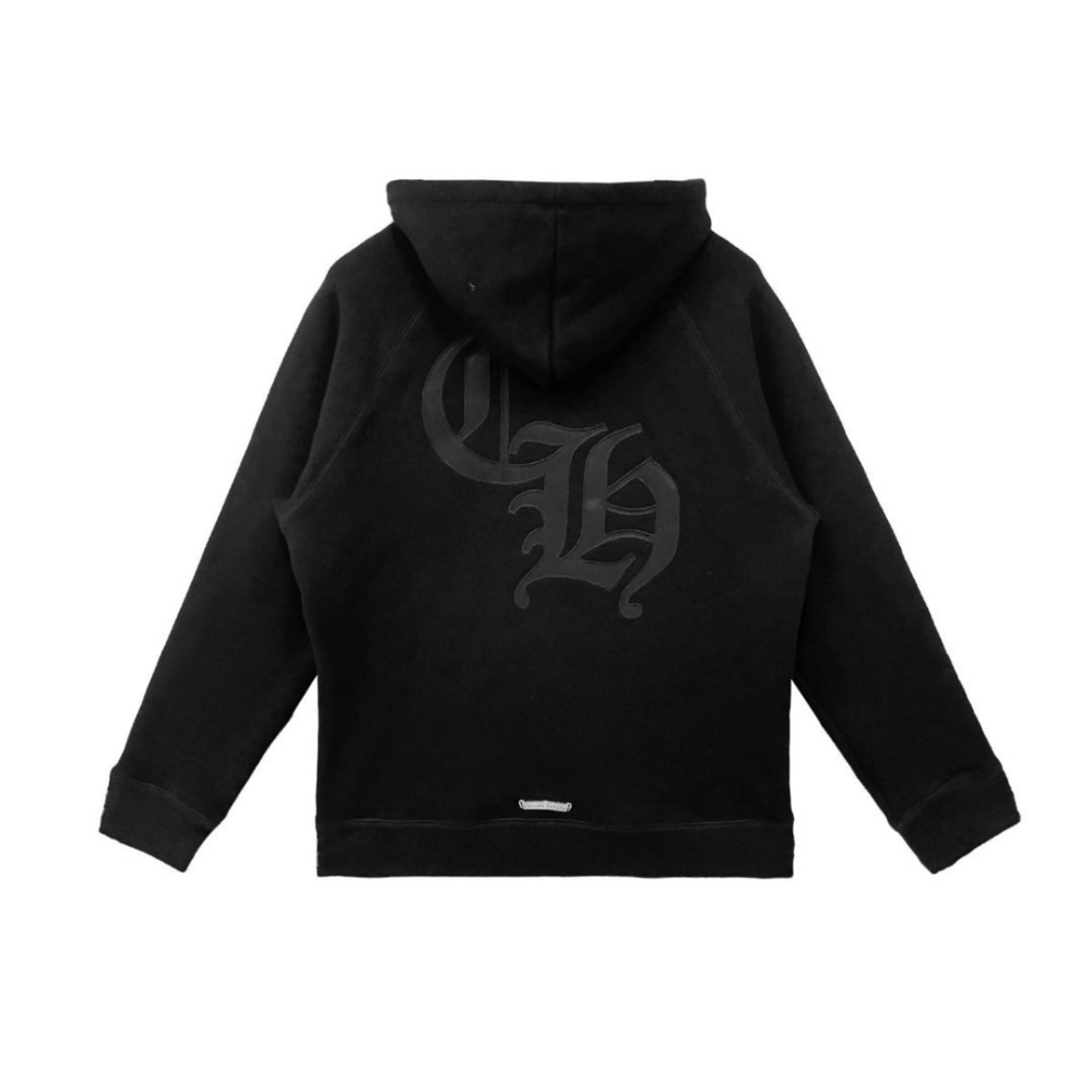 Chrome Hearts CH Cross Leather Patch Black Pullover Hoodie