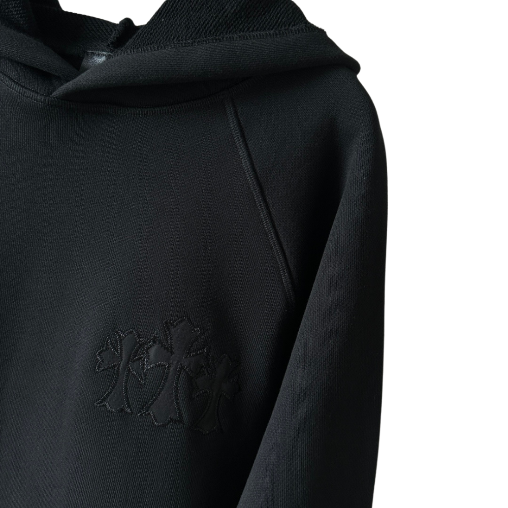Chrome Hearts CH Cross Leather Patch Black Pullover Hoodie