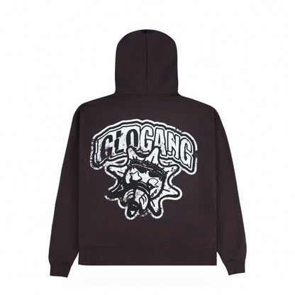Distressed Logo Glo Zip Up Hoodie (Brown)